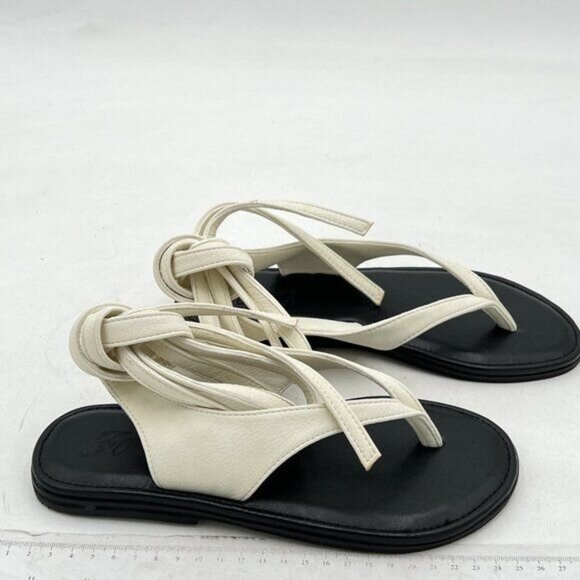 FOWT Women Split Round Toe Sandals Lace up Strappy Flats Casual Summer White - Picture 4 of 8